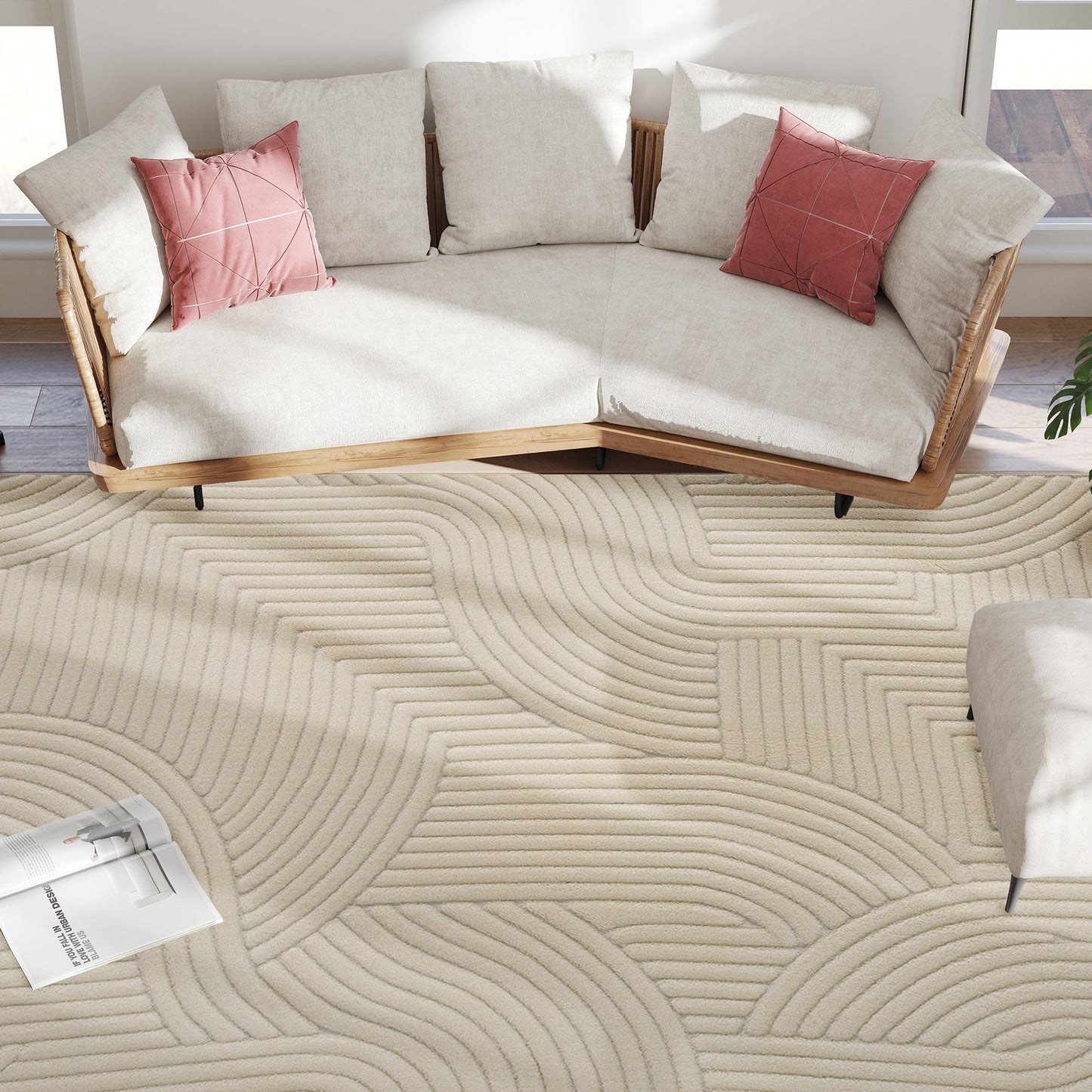HOMCOM Modern Geometric Rug, Thick Plush, Non-Slip, 160 x 120 cm – Cream, Living Room/Bedroom/Office