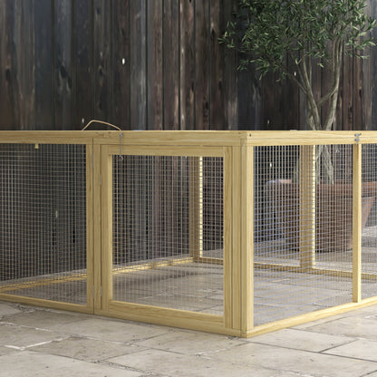 PawHut Wooden Folding Rabbit Hutch, for 2-3 Rabbits - Natural Wood