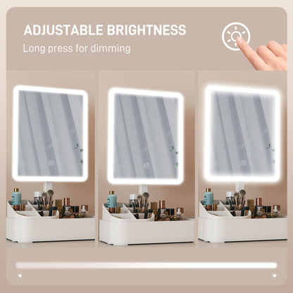 HOMCOM Makeup Mirror with Lights, Rechargeable Vanity Mirror w/ Touch Screen, 2 Lighting Modes and 180° Rotation, White