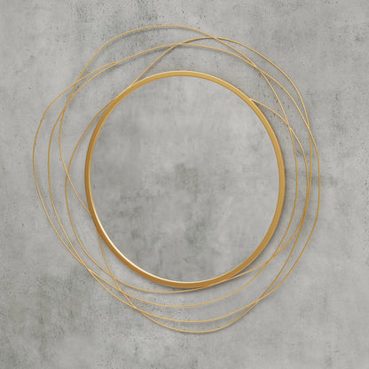 HOMCOM Abstract Metal Wire Wall Mirror, with Accessories - Gold Tone