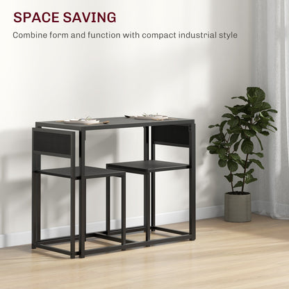 HOMCOM Dining Table and Chairs Set 2, Dining Room Sets, Rectangular Space Saving Table and 2 Chairs for Compact Kitchens, Steel Frame, Black