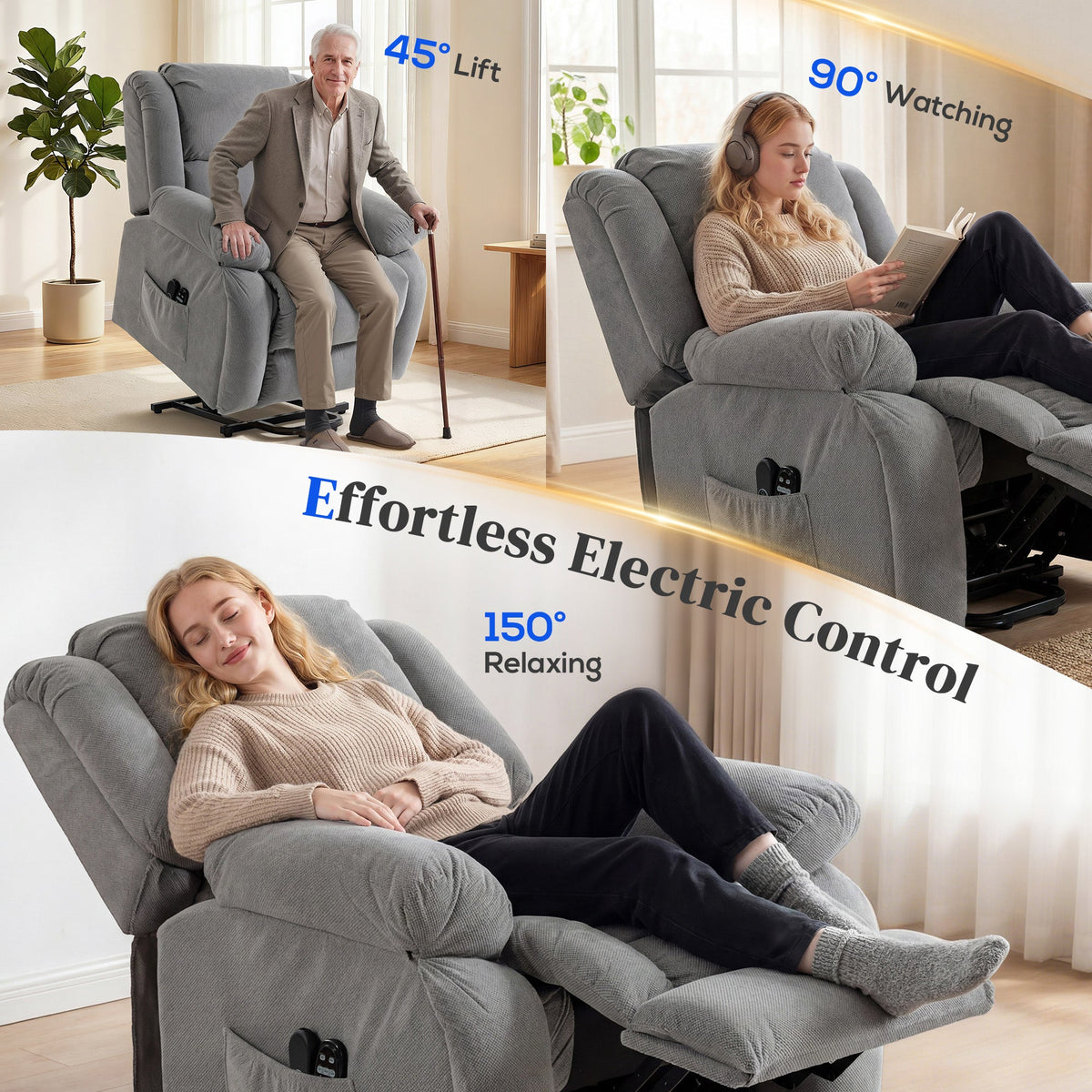 HOMCOM Recliner Armchair Lift Chair, Electric Recliner Chair with Vibration Massage and Heat, Wide Seat, USB Port, Light Grey