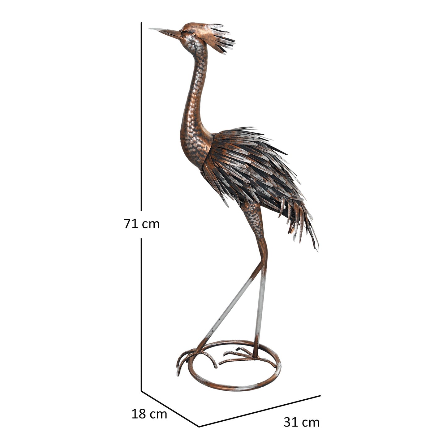 Outsunny Heron Garden Statue, Standing Garden Ornament, Metal Garden Gift with Stakes for Patio Pond Landscape Decoration, Silver Tone