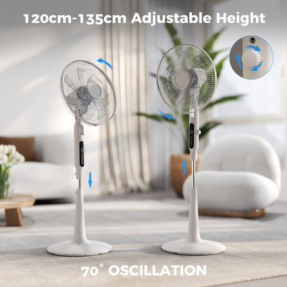 HOMCOM Three Mode Pedestal Fan, with Insect Repellant Box and LED Panel - White