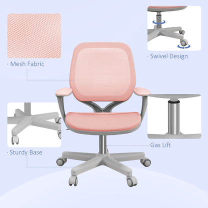 Vinsetto Office Chair, Breathable Mesh Swivel Desk Chair with Adjustable Height and  360° Swivel Security Wheels for Home Office, Study, Pink