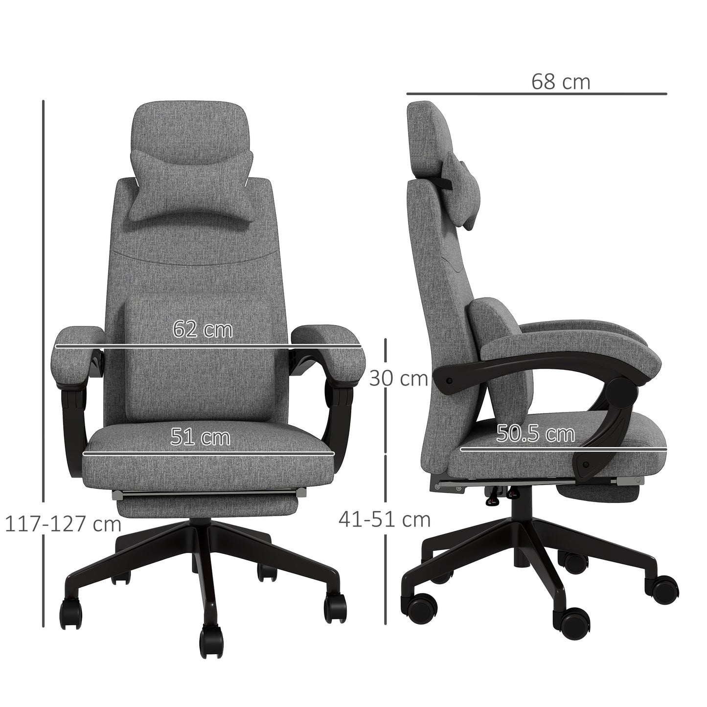 Vinsetto Linen-Look Office Chair, with 160\'c2\'b0 Reclining Back and Footrest - Grey