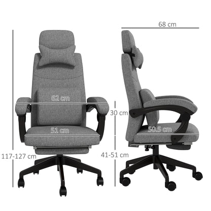 Vinsetto Linen-Look Office Chair, with 160\'c2\'b0 Reclining Back and Footrest - Grey