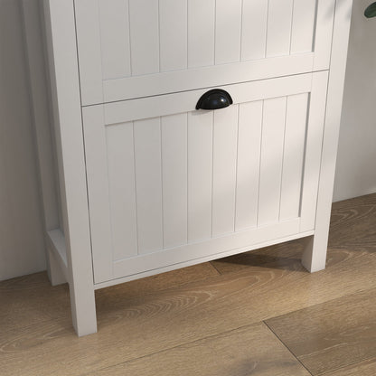 HOMCOM Narrow Shoe Cabinet with 2 Flip Drawers and Adjustable Shelves, White