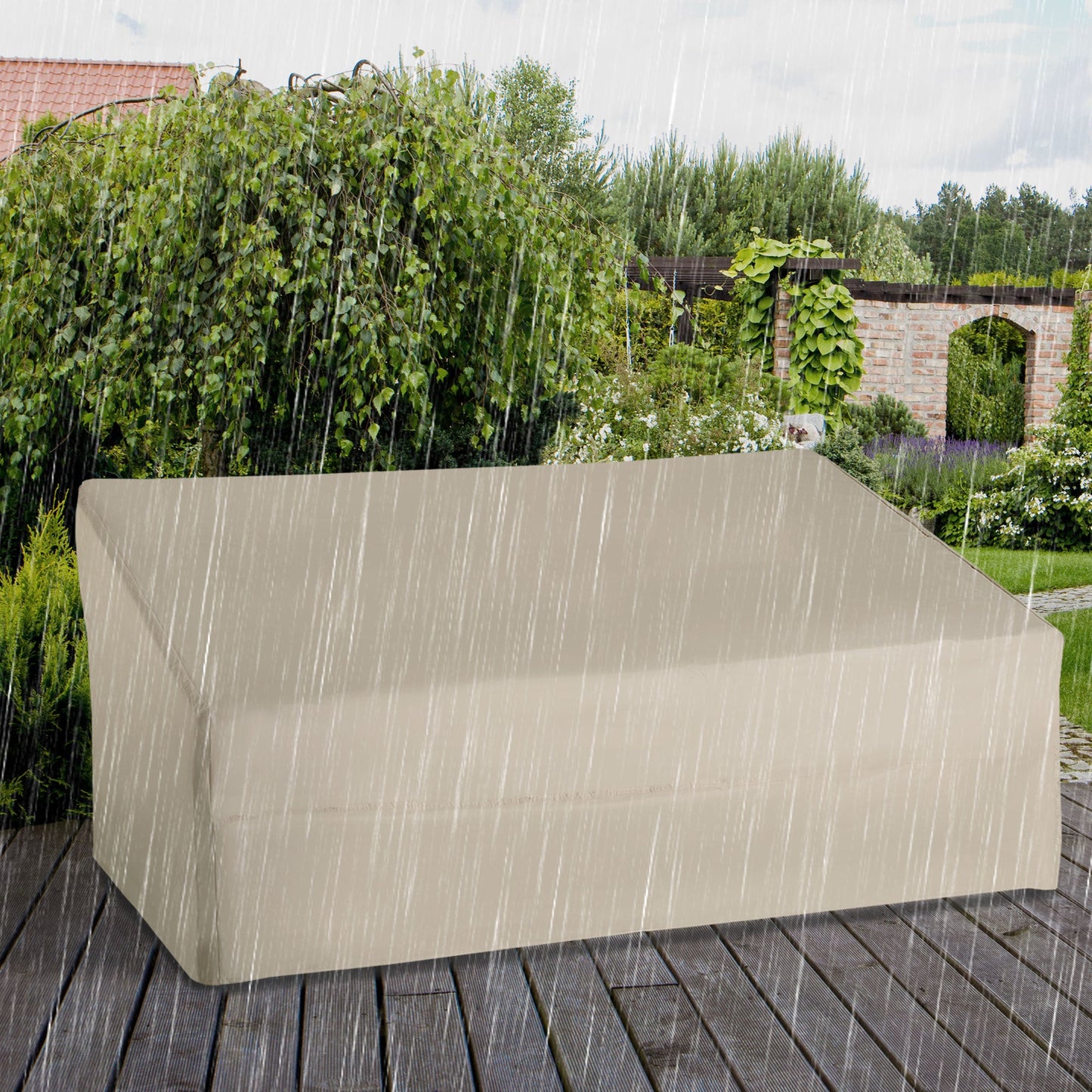 Outsunny 600D Oxford Cloth Furniture Cover, 3 Seater Sofa Protector for Garden Patio, Outdoor, Waterproof, Beige, 218 x 111 x 63-101 cm