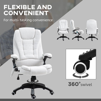 Vinsetto Massage Recliner Chair Heated Office Chair with Six Massage Points Linen-Feel Fabric 360\'c2\'b0 Swivel Wheels Cream White