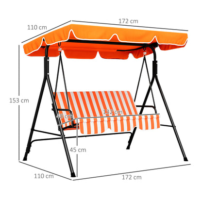 Outsunny Three-Seater Garden Swing Chair, with Adjustable Canopy - Orange Stripe