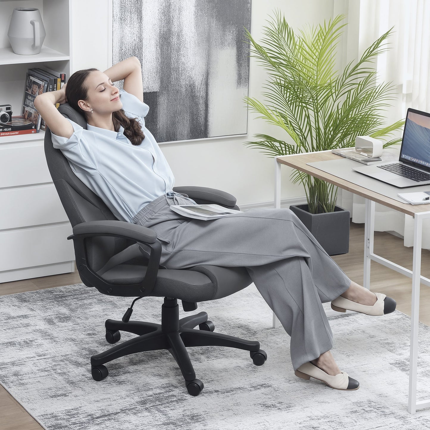 HOMCOM Faux Leather Office Chair - Charcoal Grey