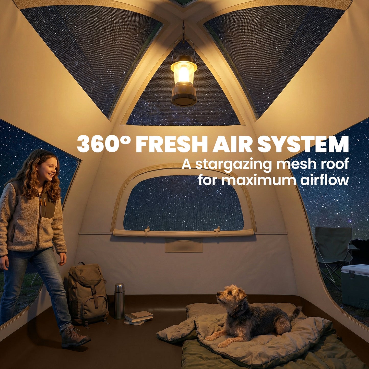 Outsunny Inflatable Camping Tent with Rainfly, 3 Man Air Tent 3000mm Waterproof Blow Up Tents, Cream