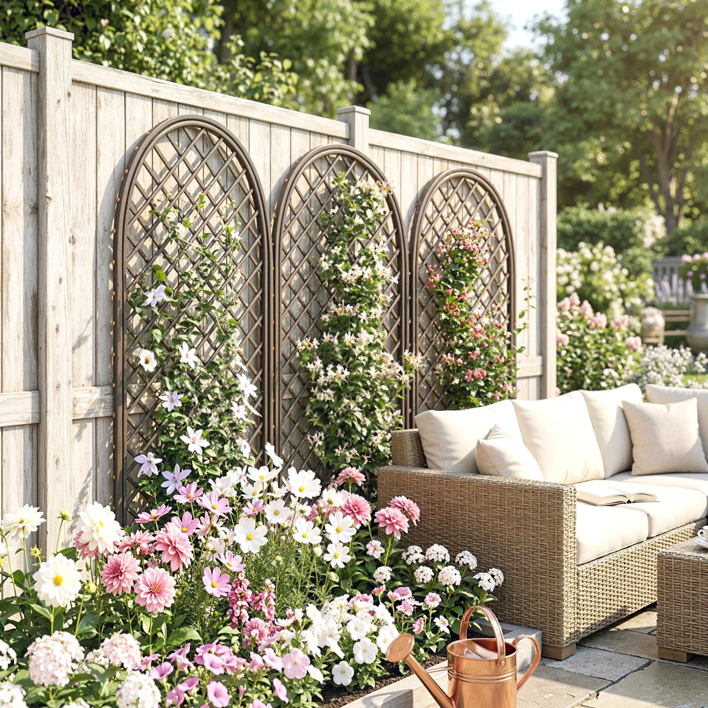 Outsunny Garden Trellis, Decorative Trellis Panels for Climbing Outdoor Plants, Vegetables, Vines, Flowers, Natural Wood Finish