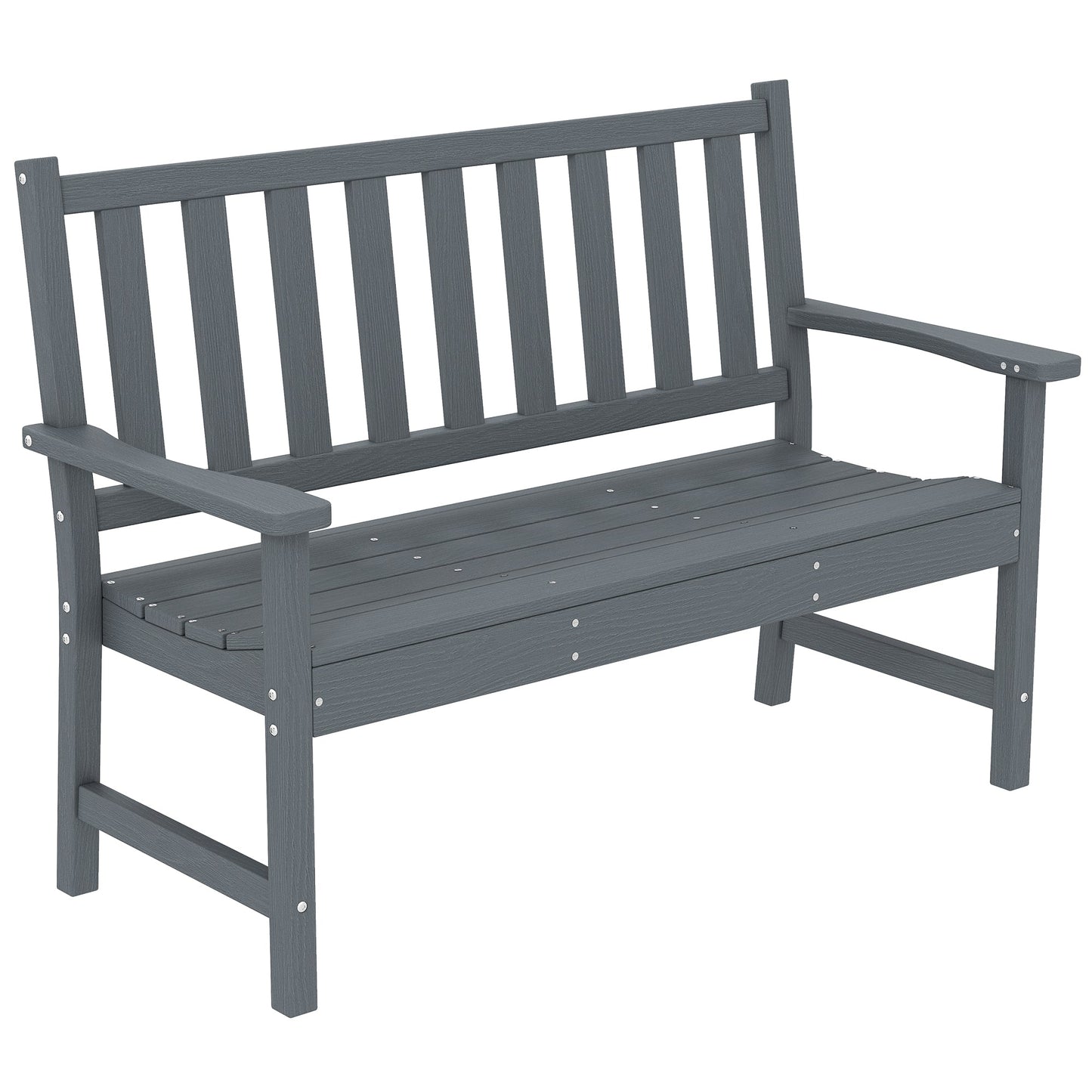 Outsunny 2 Seater Plastic Garden Bench, Outdoor Patio Bench with Armrest and Backrest, Weatherproof Outdoor Furniture for Balcony