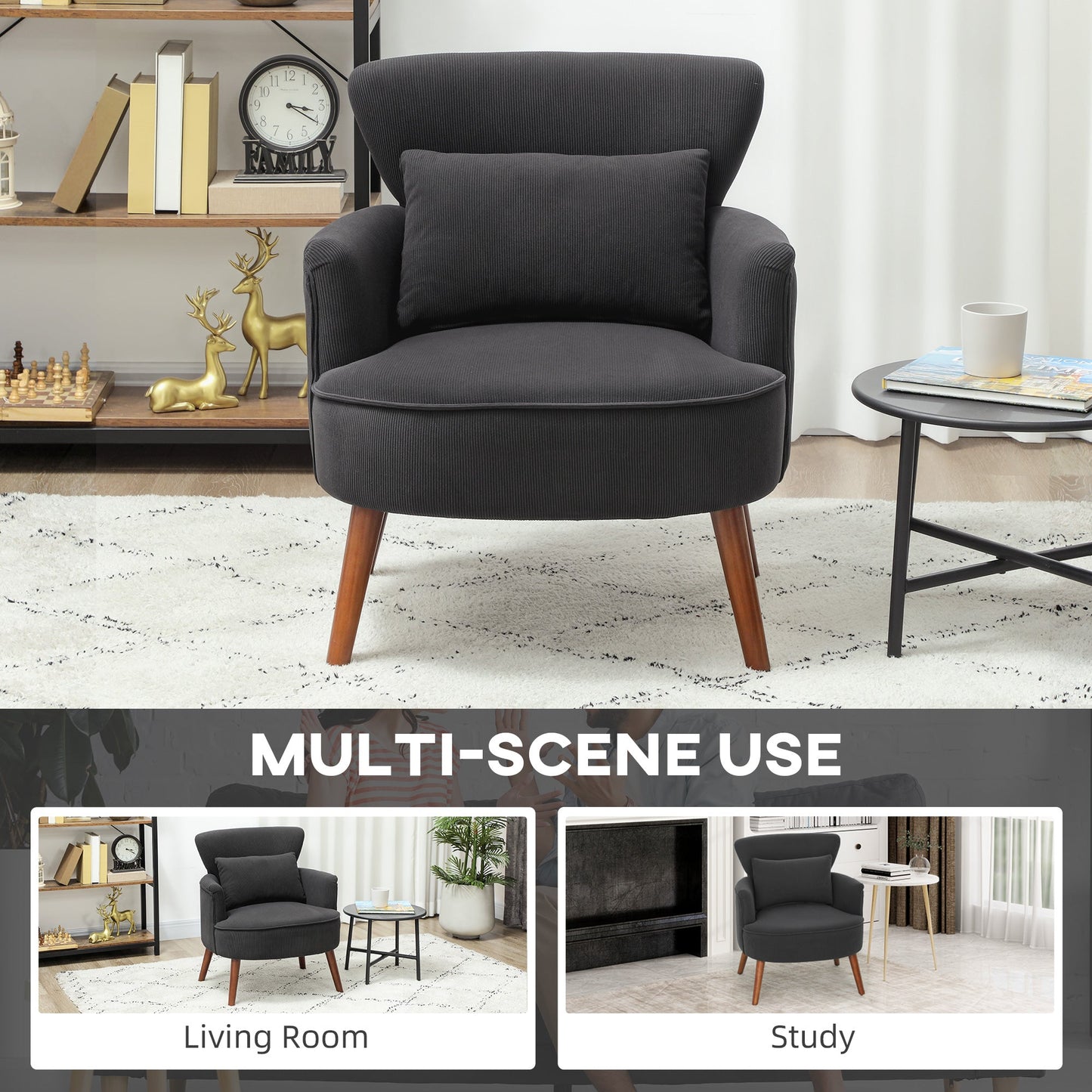 HOMCOM Corduroy Retro Accent Chair - Black