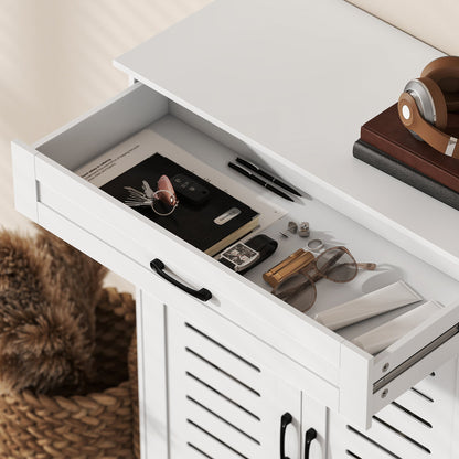 HOMCOM Shoe Cabinet with Louvered Doors, Modern Shoe Storage Cabinet with Drawer and Adjustable Shelves, White