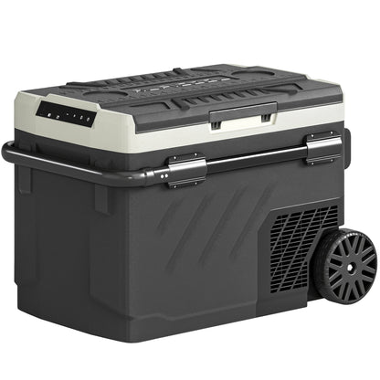Outsunny 40L Compressor Car Fridge Freezer, Dual Zone Camping Refrigerator with App Control, Telescopic Handle, -20℃-20℃