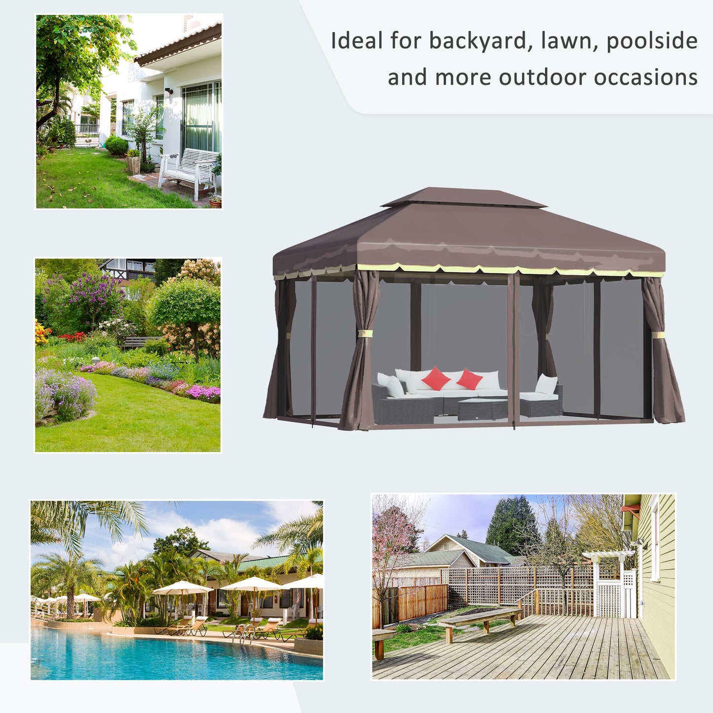 Outsunny 3 x 4m Aluminium Garden Gazebo, Marquee Canopy Shelter Pavilion Party Tent with Nets and Curtains