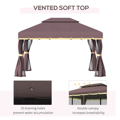 Outsunny 3 x 4m Aluminium Garden Gazebo, Marquee Canopy Shelter Pavilion Party Tent with Nets and Curtains