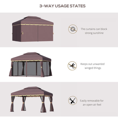 Outsunny 3 x 4m Aluminium Garden Gazebo, Marquee Canopy Shelter Pavilion Party Tent with Nets and Curtains