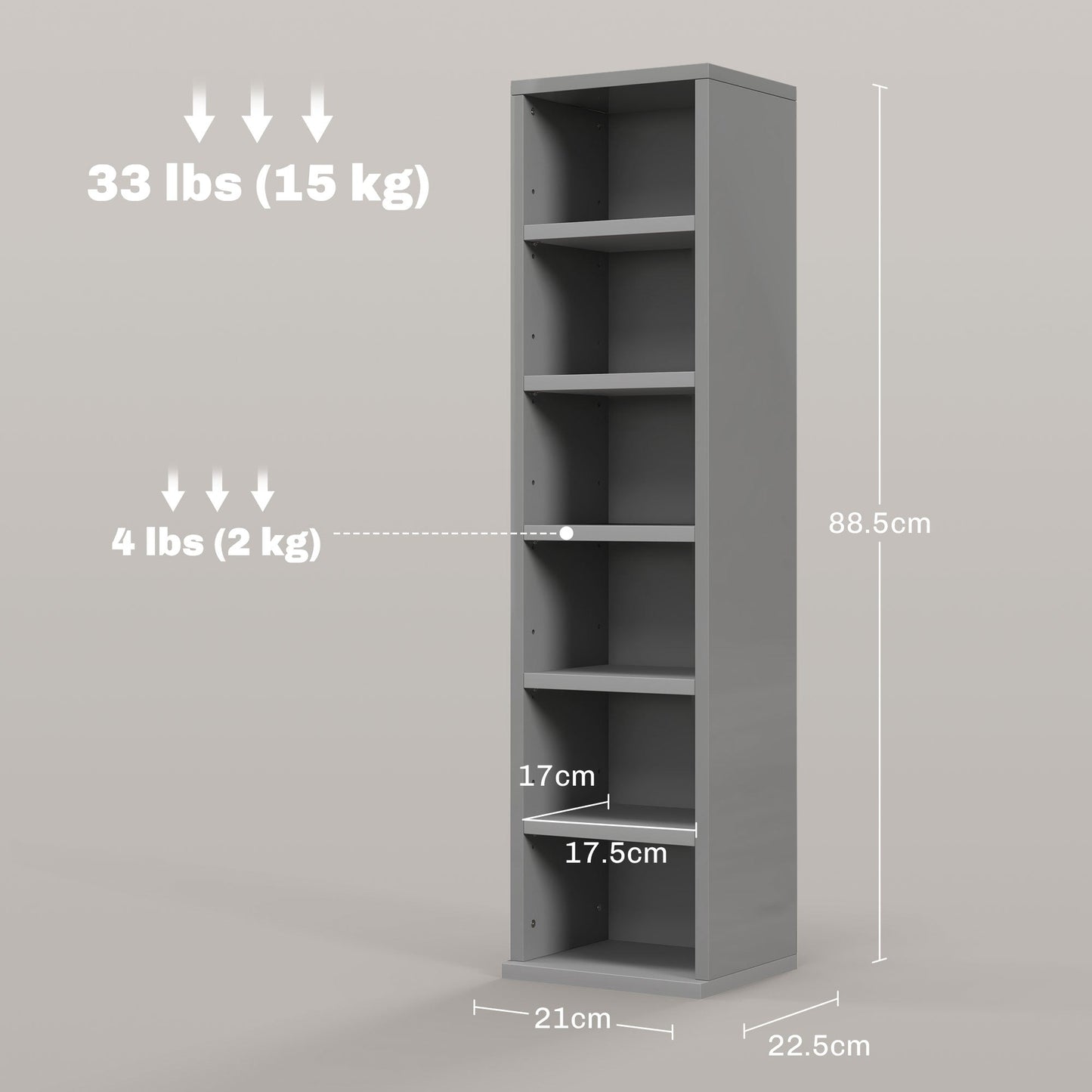 HOMCOM Set of 2 CD Media Display Shelf Unit Tower Rack with Adjustable Shelves, High Gloss Grey