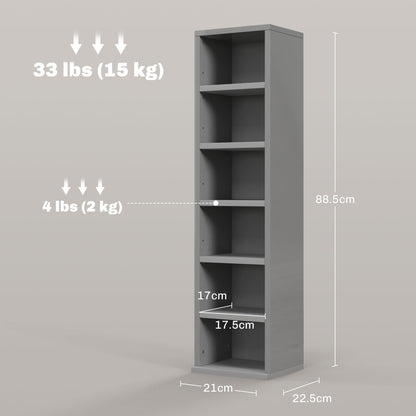 HOMCOM Set of 2 CD Media Display Shelf Unit Tower Rack with Adjustable Shelves, High Gloss Grey
