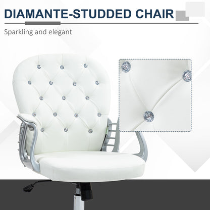 Vinsetto Office Chair Ergonomic 360\'c2\'b0 Swivel PU Diamante Padded Base 5 Castor Wheels for Home Work White