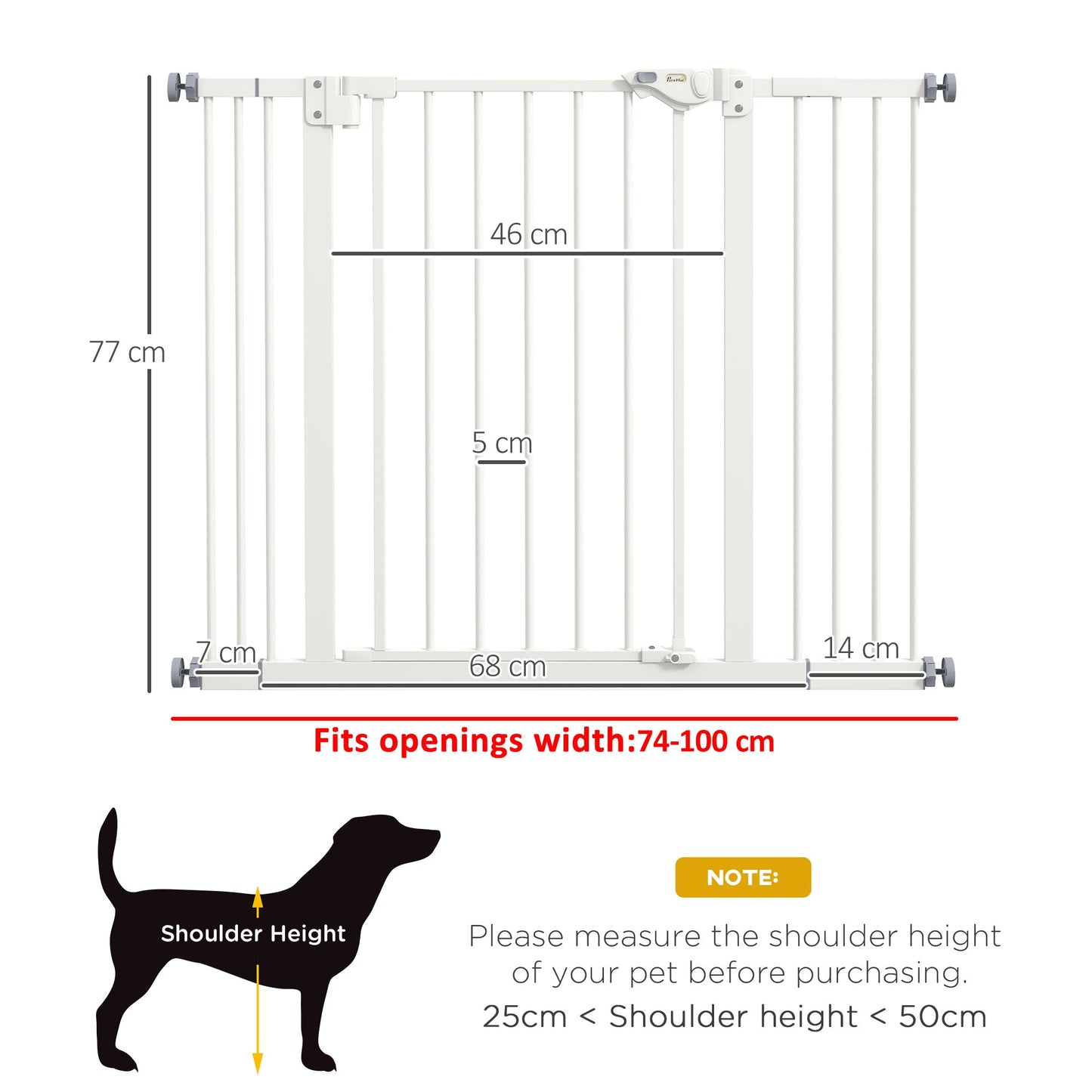 PawHut Metal 74-100cm Wide Adjustable Dog Gate Black