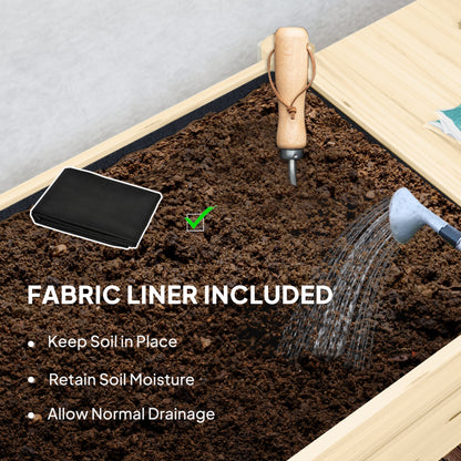 Outsunny Raised Garden Bed, Wooden Elevated Planter Box with Lockable Wheels, Side Tables and Bottom Shelf, Outdoor Planter with Liner and Drainage Holes for Vegetables, Flowers, Fruits, Natural