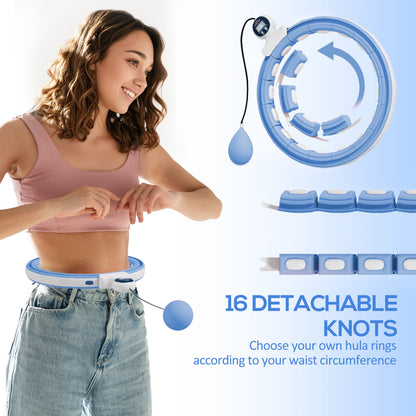 SPORTNOW Smart Weighted Hula Hoop, Massage Hula Ring w/ 16 Detachable Knots, 360° Auto-Rotating Ball, Digital Counter Light Blue