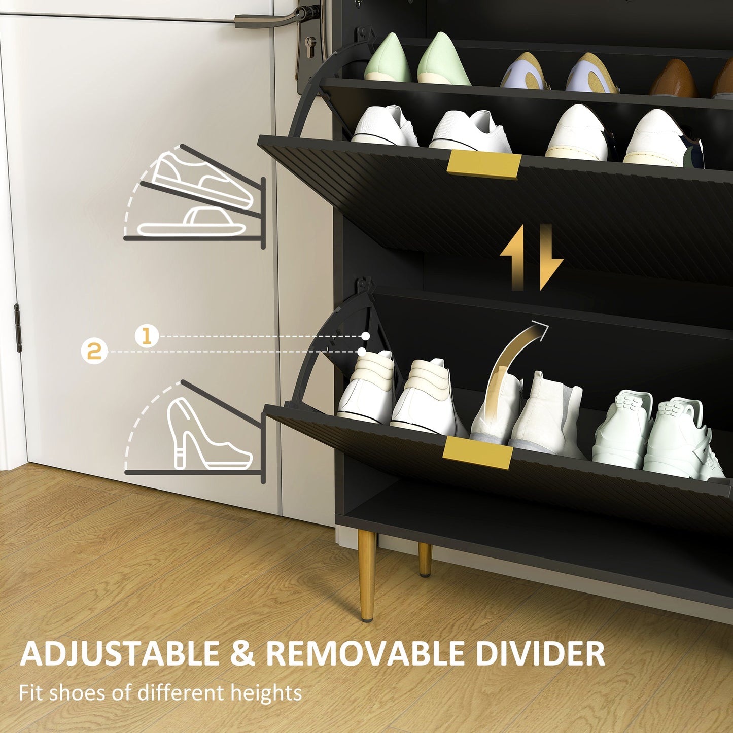 HOMCOM Narrow Shoe Cabinet with 2 Flip Drawers - Black