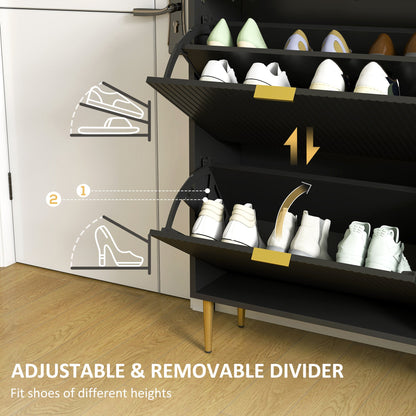 HOMCOM Narrow Shoe Cabinet with 2 Flip Drawers - Black