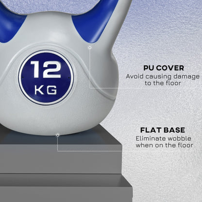 SPORTNOW Kettlebell, 12kg Kettle Bells with Handle for Home Gym Weight Lifting and Strength Training, Dark Blue and Grey