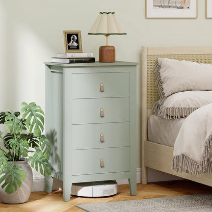HOMCOM Bedroom Chest of Drawers, Modern 4 Drawer Dresser Cabinet with PU Leather Handles and Metal Runners for Living Room, Hallway, Entryway, Green