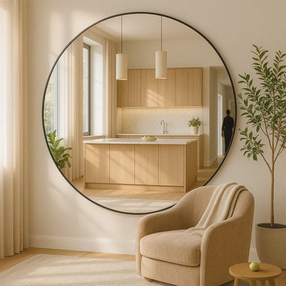 Rei - Large Round Black Metal Circle Mirror - 180cm x 180cm