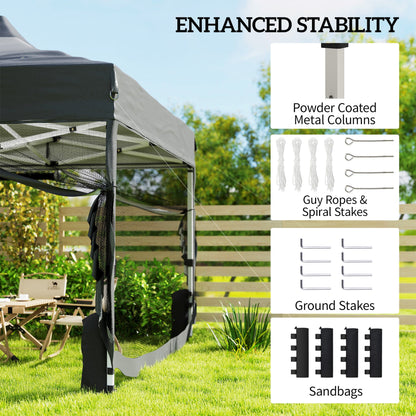 Outsunny 3 x 4.5 m Pop Up Gazebo with Mesh Nettings, UPF50+ Heavy Duty Outdoor Garden Party Tent Marquee, Dark Grey
