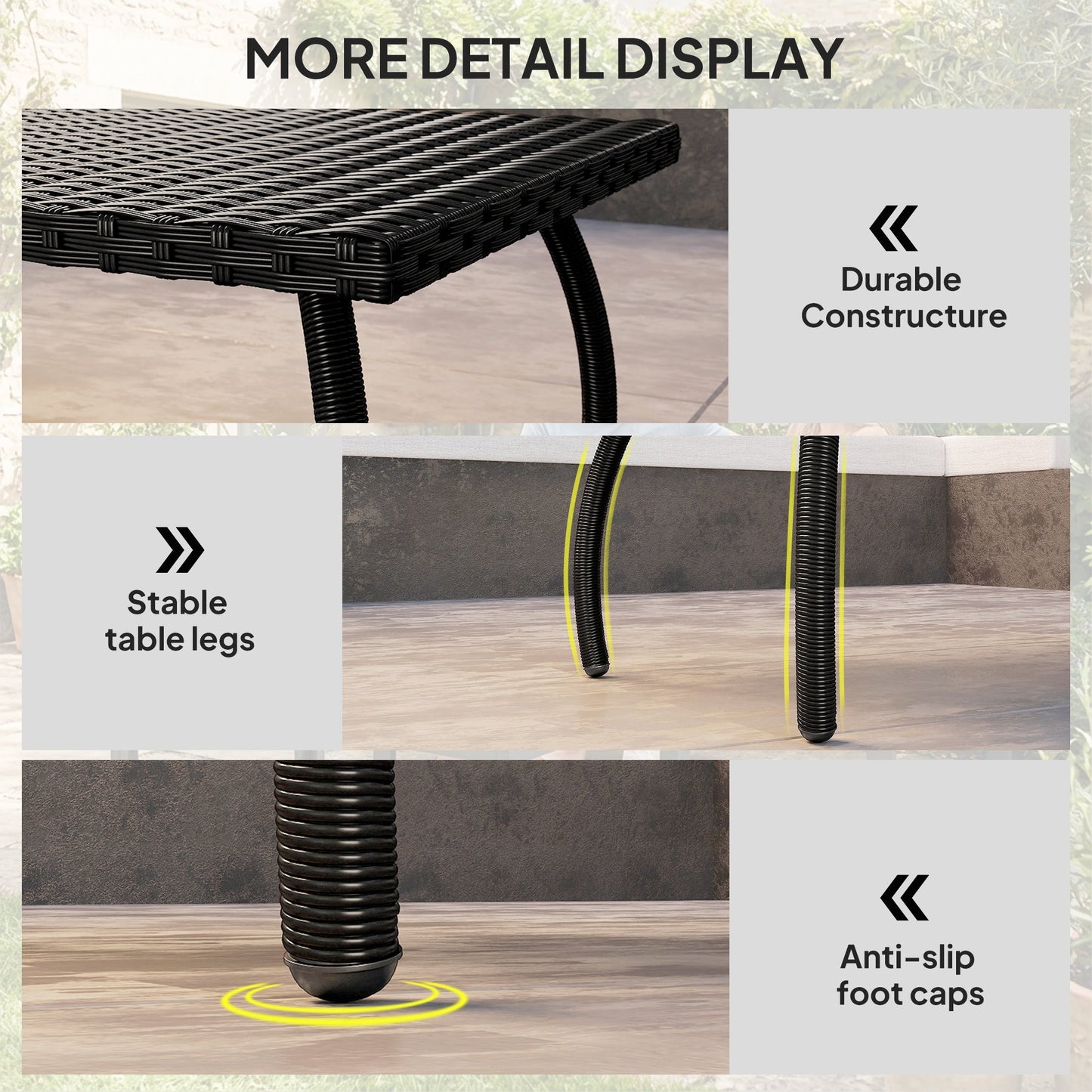 Outsunny PE Wicker Rattan Garden Coffee Table - Black
