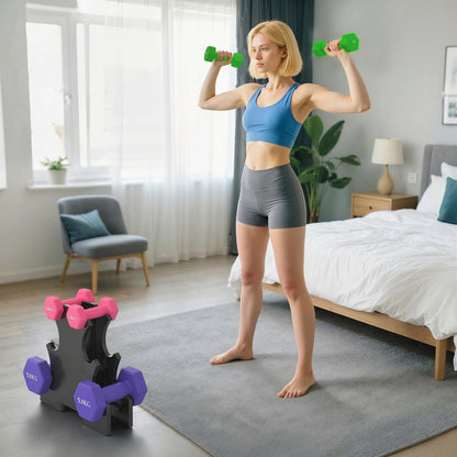 SPORTNOW Hex Dumbbells Set with Dumbbell Rack, Hand Weights for Strength Training Weight Lifting, 2 x 1kg, 2 x 3kg, 2 x 5kg