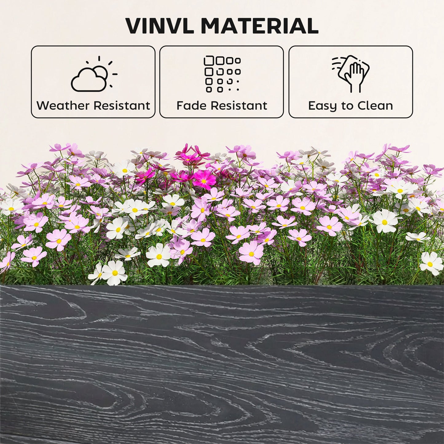 Outsunny Vinyl Raised Garden Bed Kit, 3 x 3 x 1ft Modular Elevated Garden Box with Slotting Legs and Open Bottom, Dark Grey