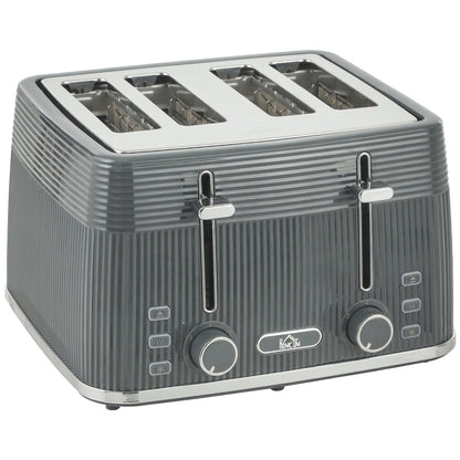 HOMCOM 4 Slice Toaster with 7 Browning Levels, Bread Toaster with Removable Crumb Tray, Grey
