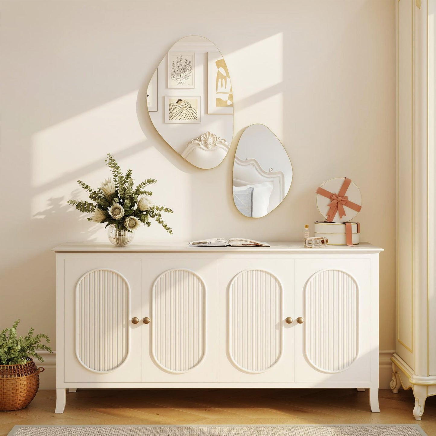 HOMCOM Set of 2 Pebble-Shaped Wall Mirror - Gold Tone