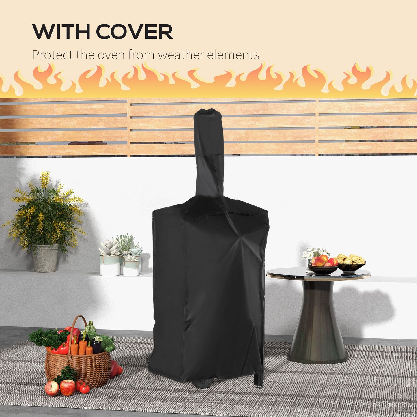 Outsunny Steel 3-Tier Outdoor Pizza Oven Charcoal BBQ Grill, Black