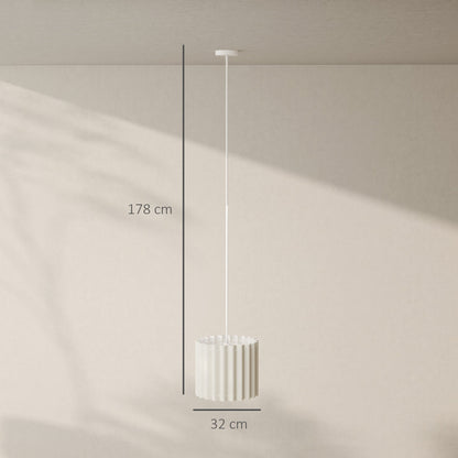 HOMCOM Linen Pendant Light, Modern Wave Ceiling Light Shade, E27 Lampshade for Living Room, Bedroom, Kitchen, Hallway, White