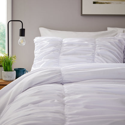 Ruched White Microfibre Duvet Cover Set with Pillowcases Ruffle Bedding Super Soft Easy Care Quilt Bed Linen by OLIVIA ROCCO