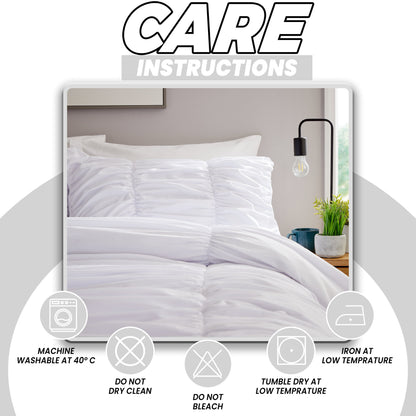 Ruched White Microfibre Duvet Cover Set with Pillowcases Ruffle Bedding Super Soft Easy Care Quilt Bed Linen by OLIVIA ROCCO