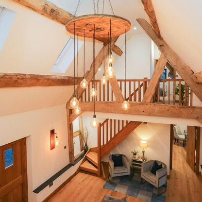 Cable Reel Cluster Chandelier | Rustic Stairwell & High Ceiling Lighting UK