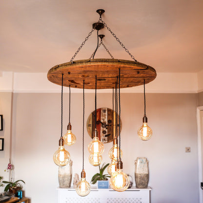 Cable Reel Cluster Chandelier | Rustic Stairwell & High Ceiling Lighting UK