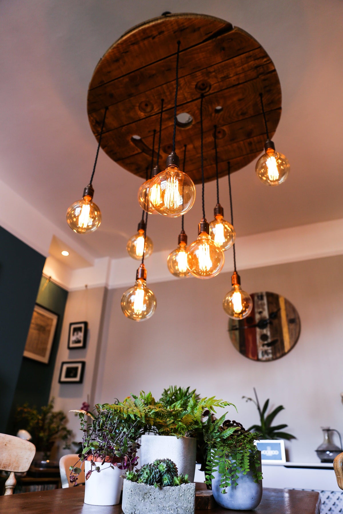 Cable Reel Cluster Chandelier | Rustic Stairwell & High Ceiling Lighting UK