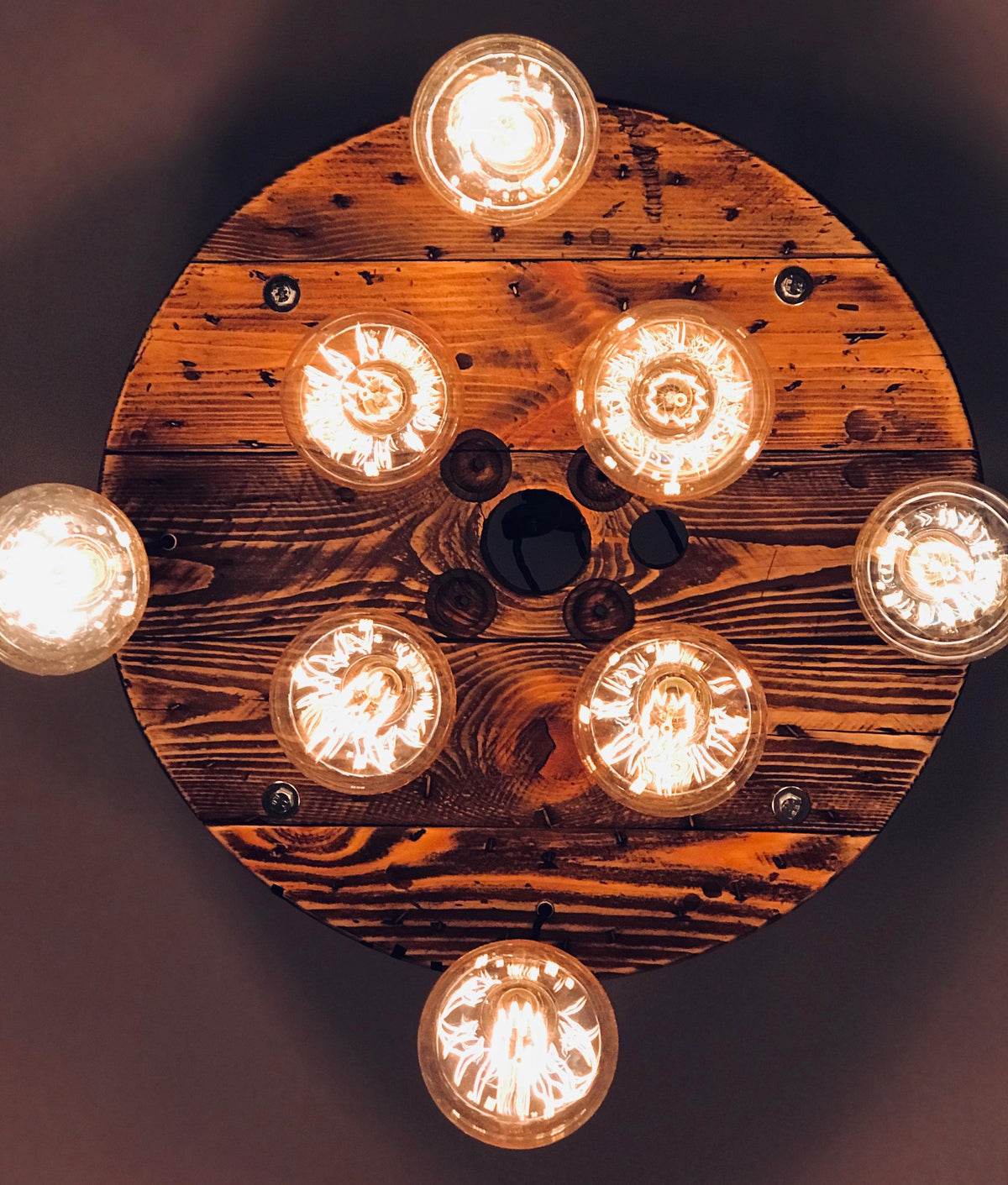 Cable Reel Cluster Chandelier | Rustic Stairwell & High Ceiling Lighting UK